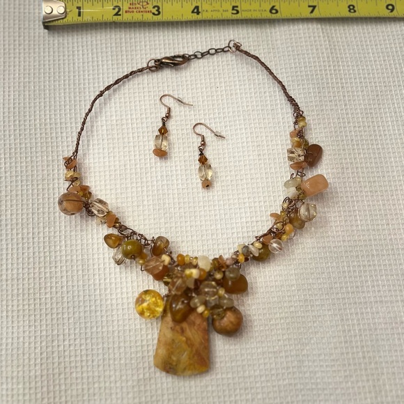 🌞HANDMADE Jewelry Set:Mixed-Media Copper Wire-Wrapped Bauble Necklace &Earrings - Picture 3 of 3
